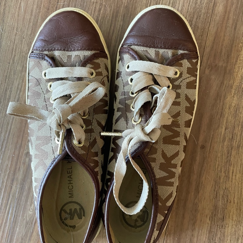 Michael Kors Beige and Brown Logo Sneakers